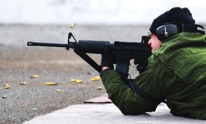 Montana Highway Patrol trooper with an assault rifle